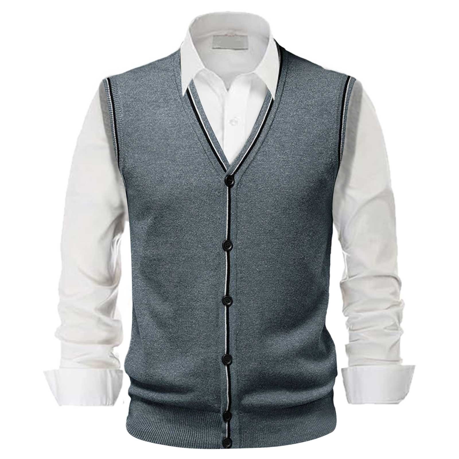 thumbnail image 2 of Chaleco de lana con cuello en V y hebilla para hombre - Color liso, sin cuello, ideal para citas o trabajo - Para todas las estaciones (M-XXXL), 2 of 5